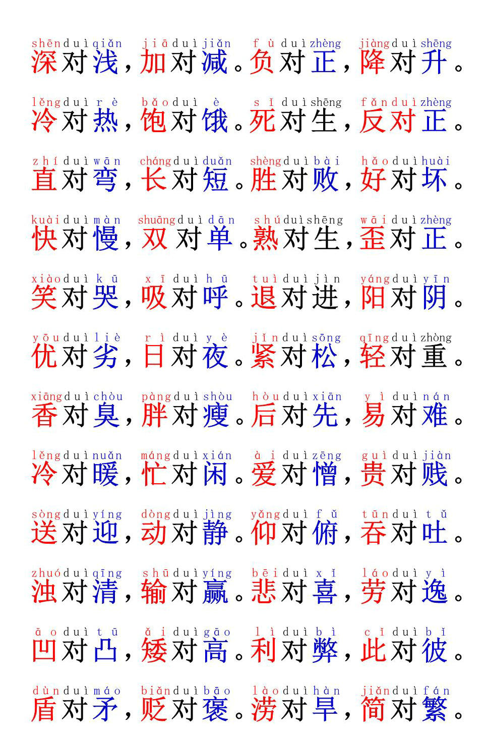 图片[2]-[11月22修正版] 一年级语文反义词“对子歌”，5页PDF可打印-淘学学资料库